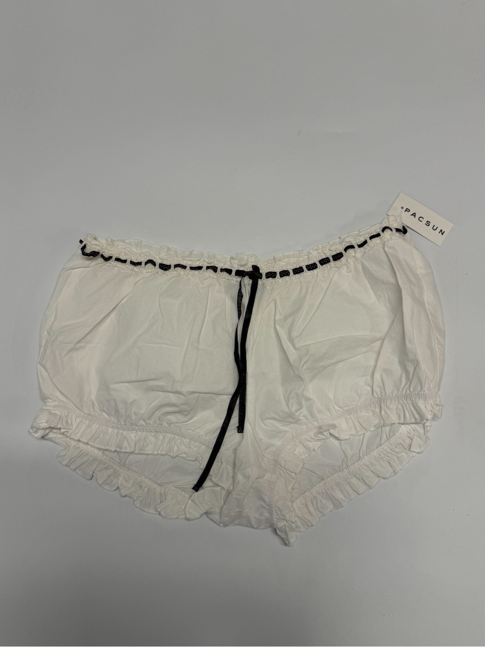PacSun White Ruffle Trim Shorts with Black Drawstring